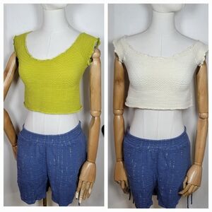 Free People Seamless Off-the-Shoulder Ribbed Crop Top Bundle Medium/Large